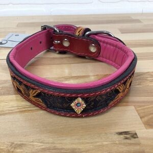 Mad Cow genuine leather jewelry dog collar handmade black pink brown country